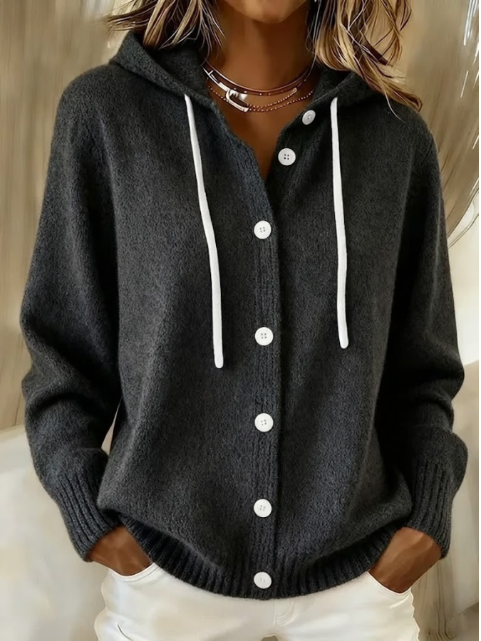 Bella Cozy Hooded Knit Cardigan – Black