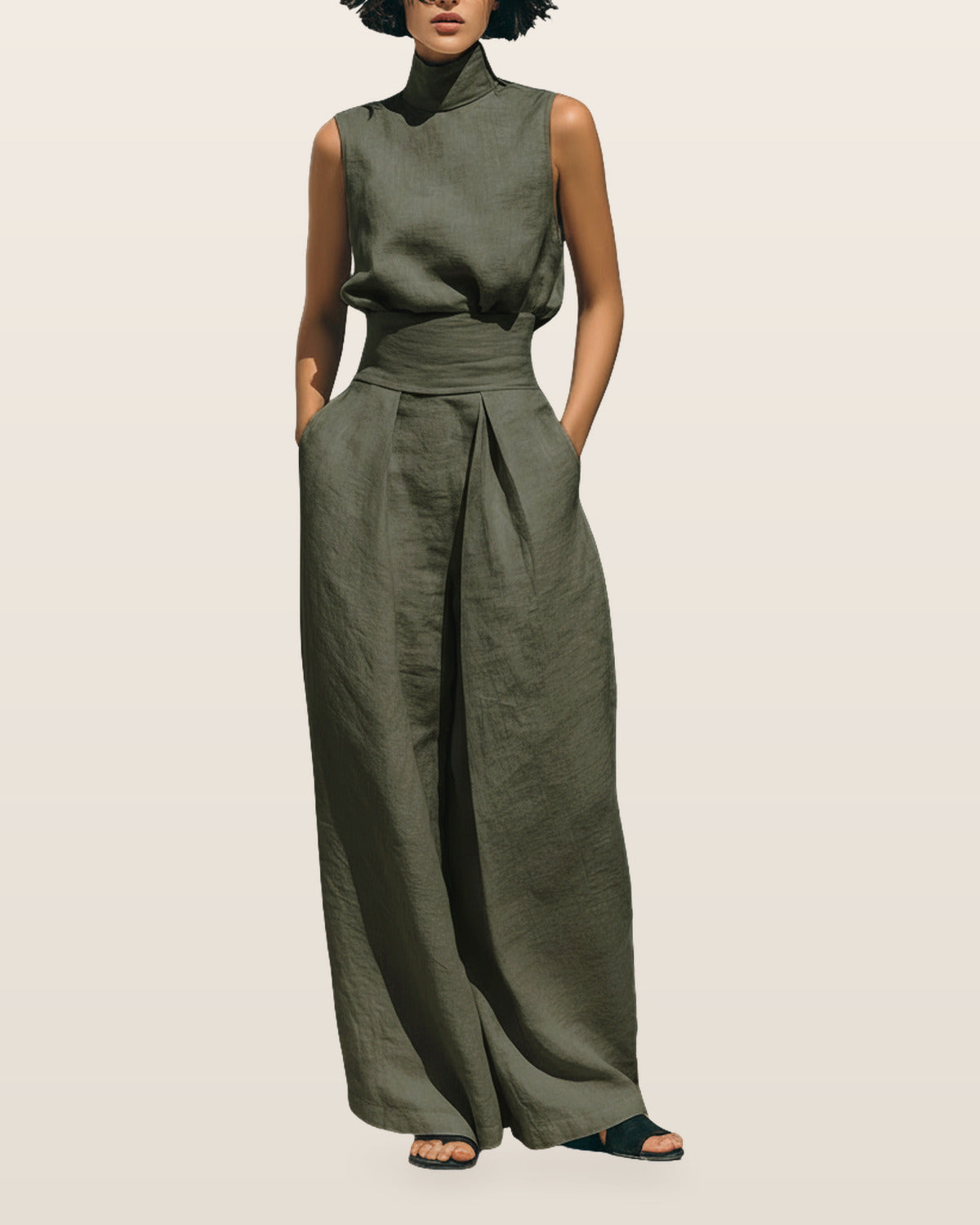 Ariana | Elegant Linen Wide-Leg Set – Green
