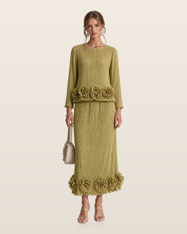 Ashlyn | Feminine Pleated Floral Two-Piece Set