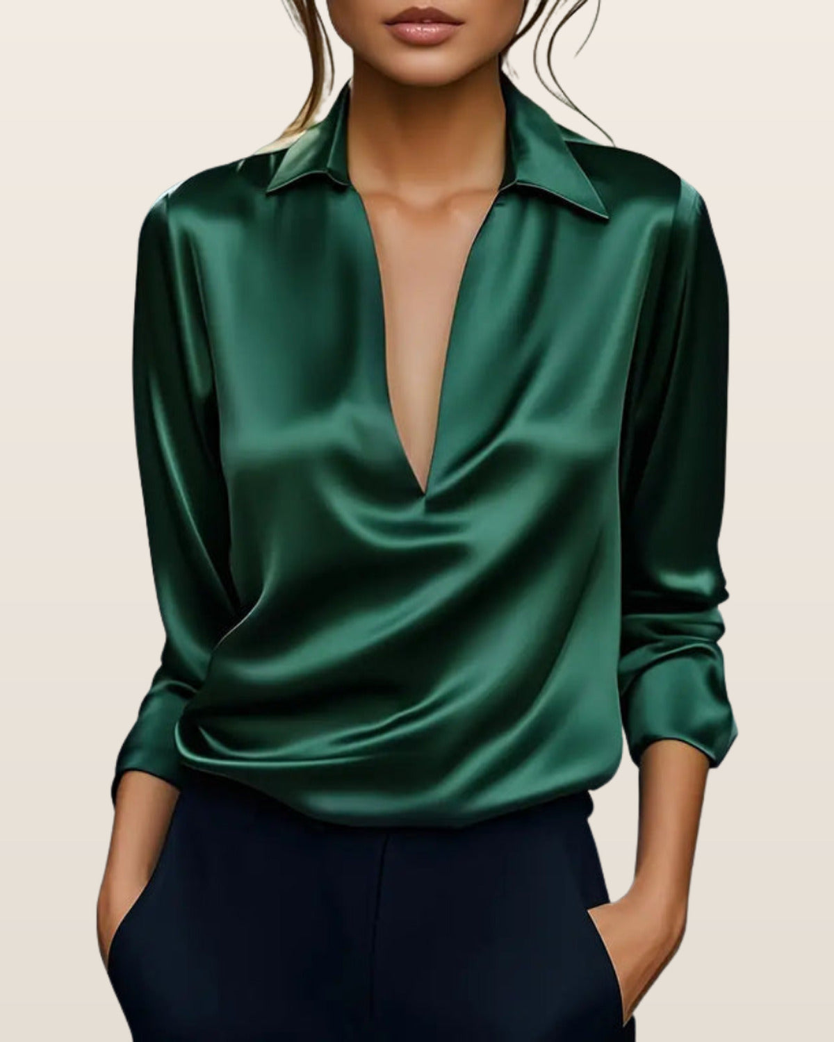 Astrid | Elegant Satin Blouse – Green