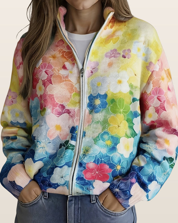 Augusta | Watercolor Floral Zip Cardigan