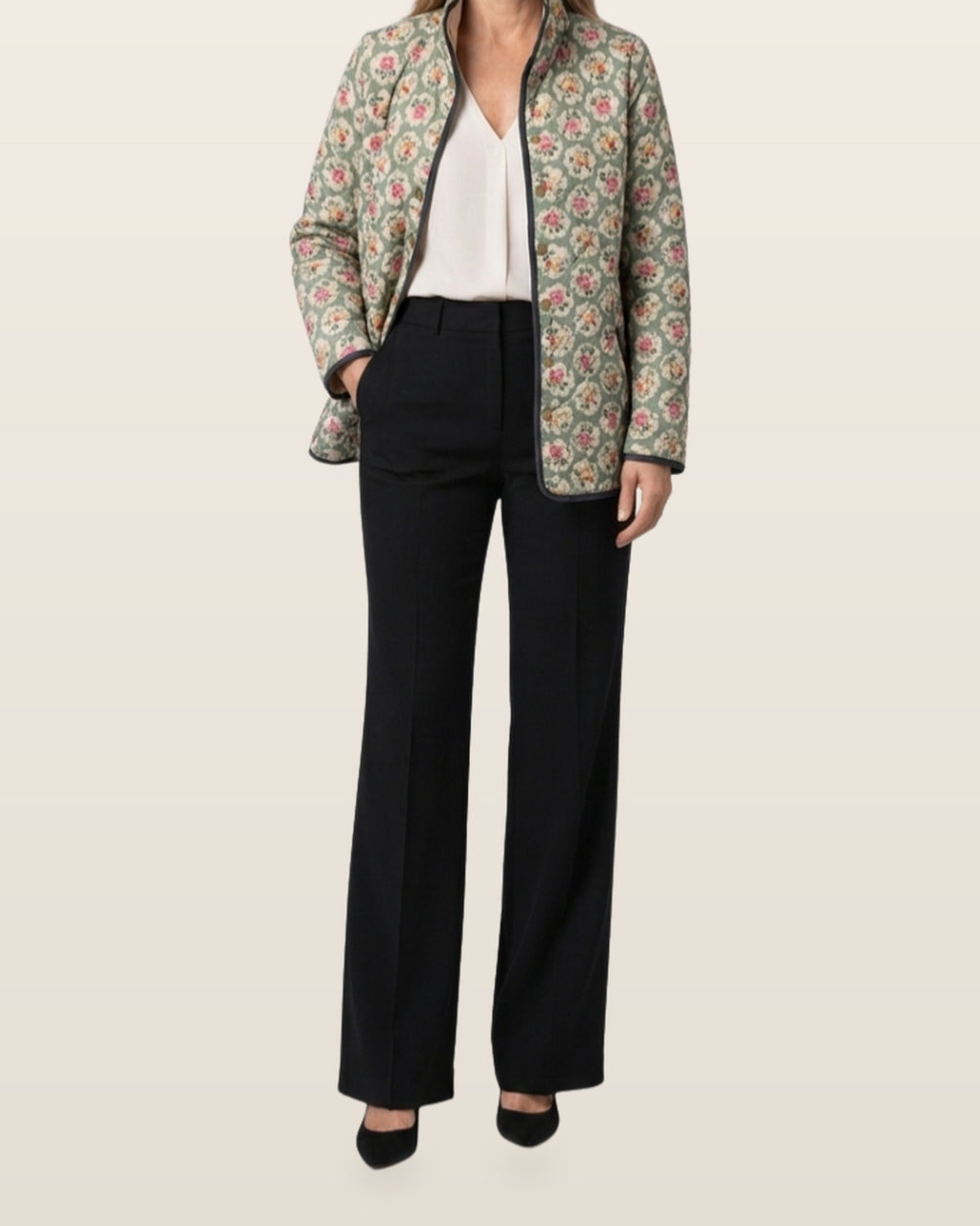 Aveline | Vintage Floral Art Print Quilted Jacket