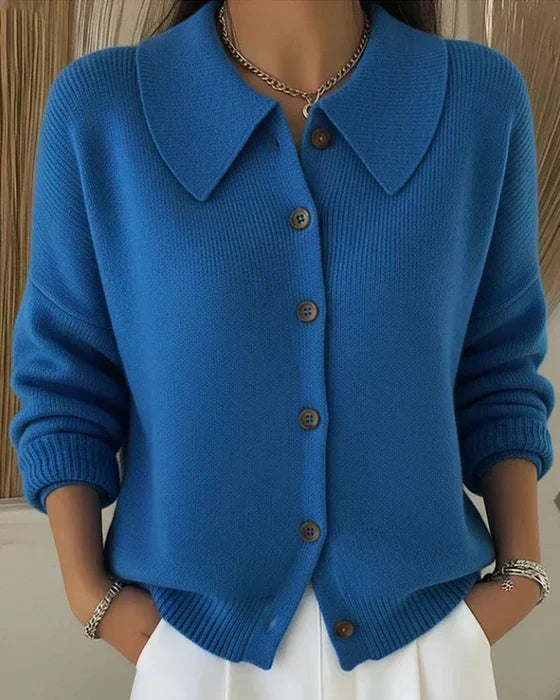 Vespera | Button Collar Cardigan – Blue