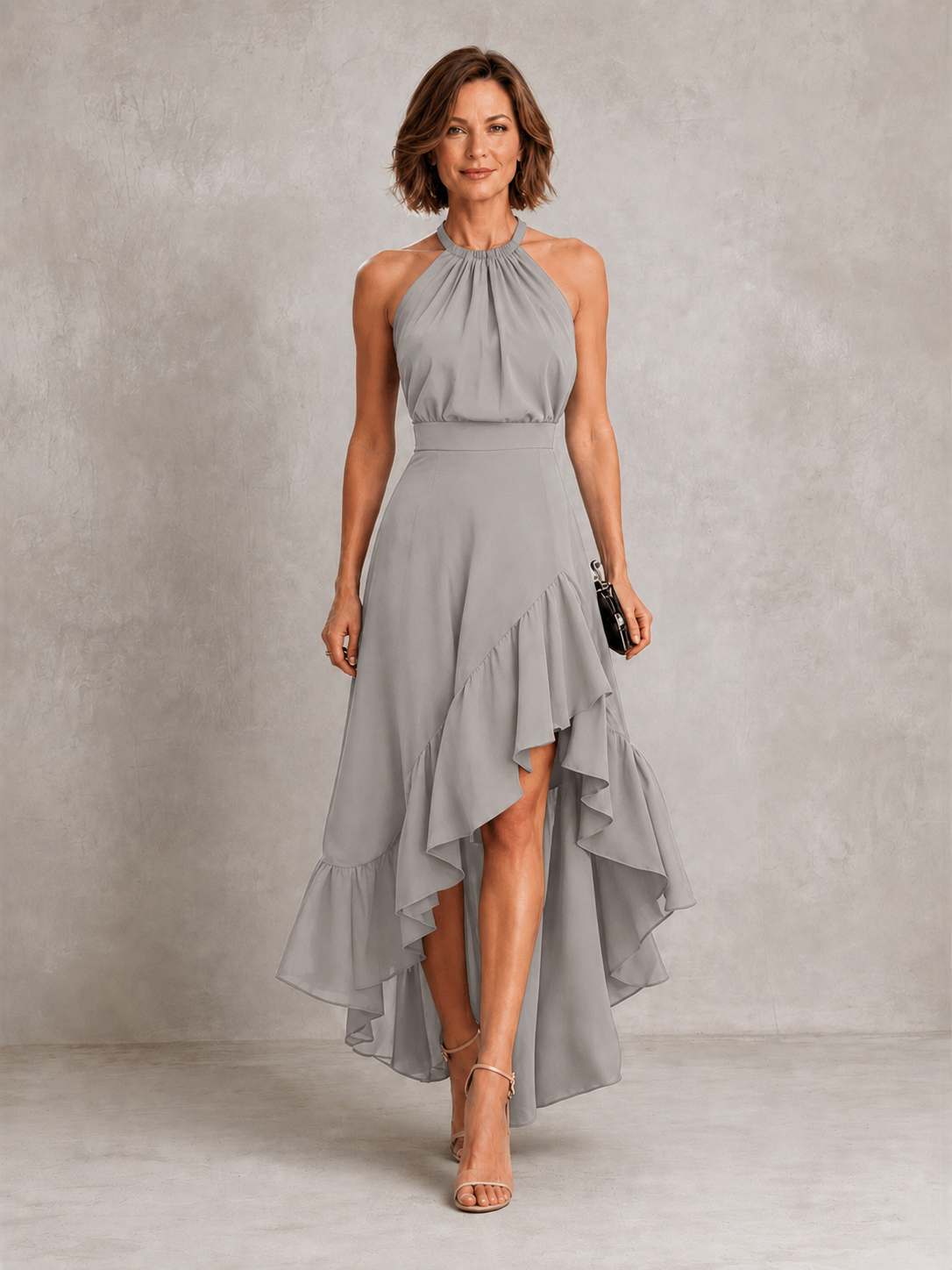 Chloe | Halter Ruffle Hem – Gray