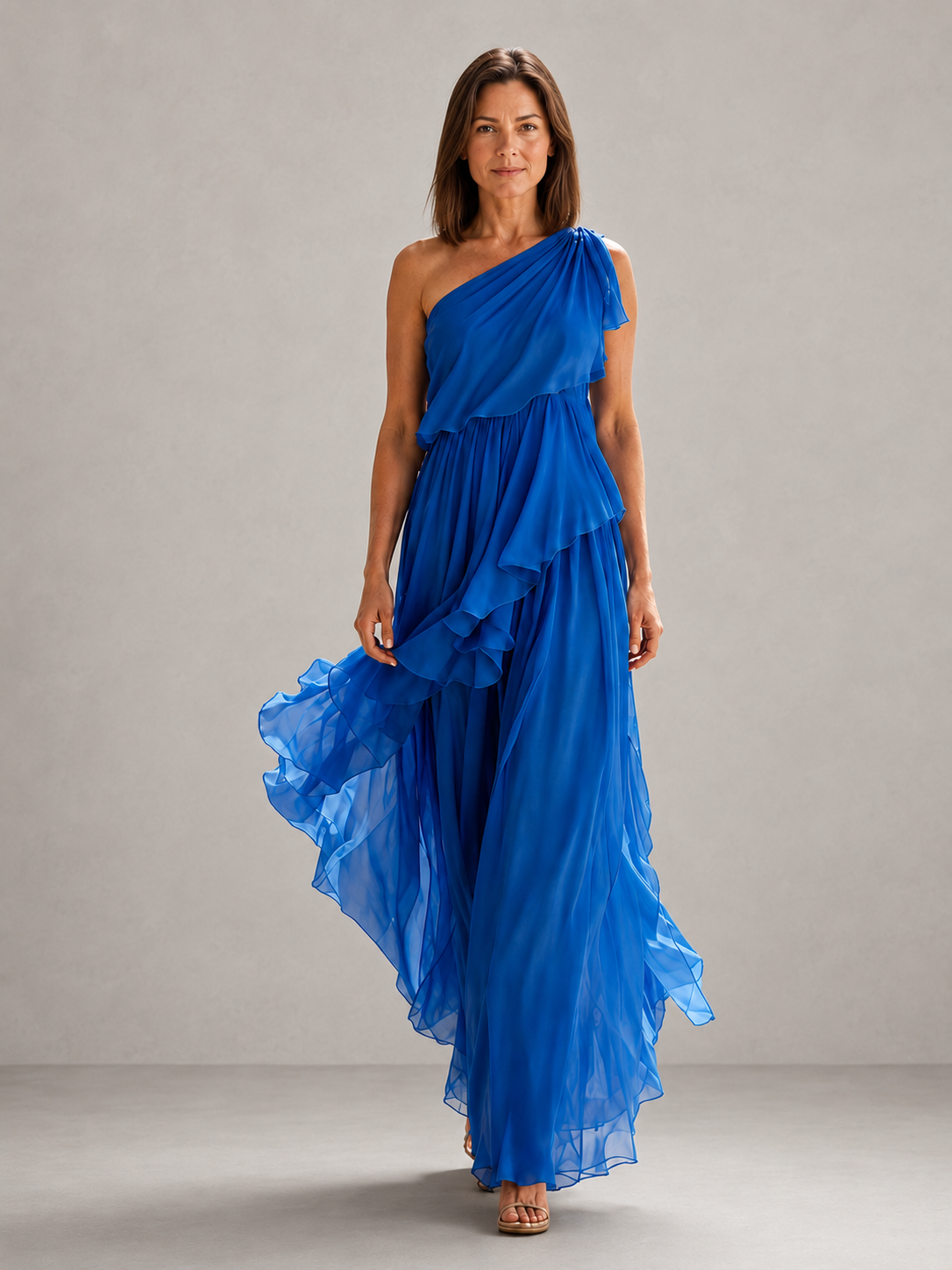 Scarlett | One-Shoulder Ruffle Maxi – Blue