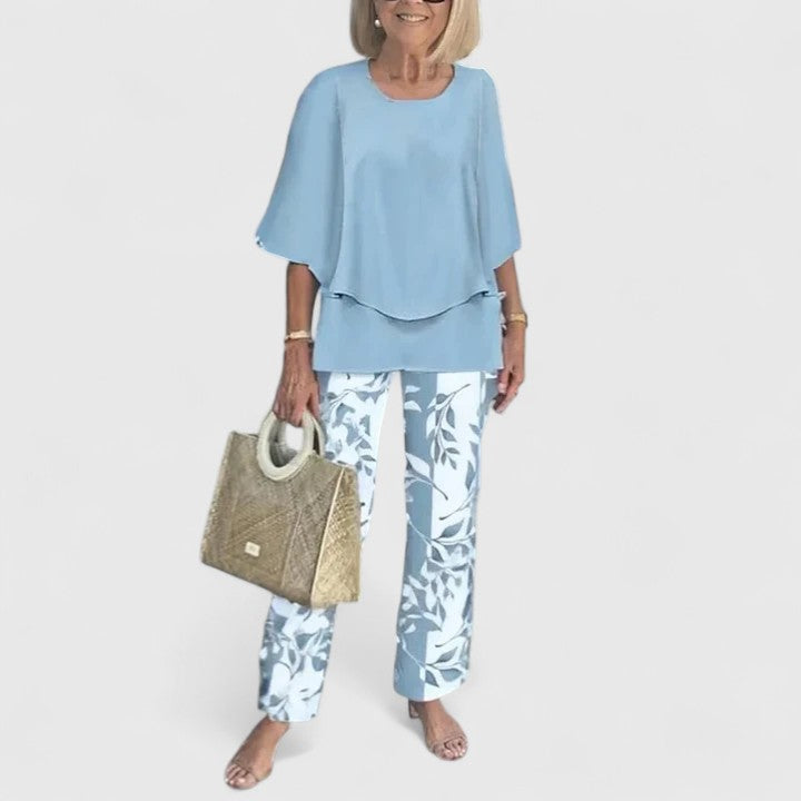 Ciara | Sophisticated Loose Two-Piece Set – Sky Blue Leaf
