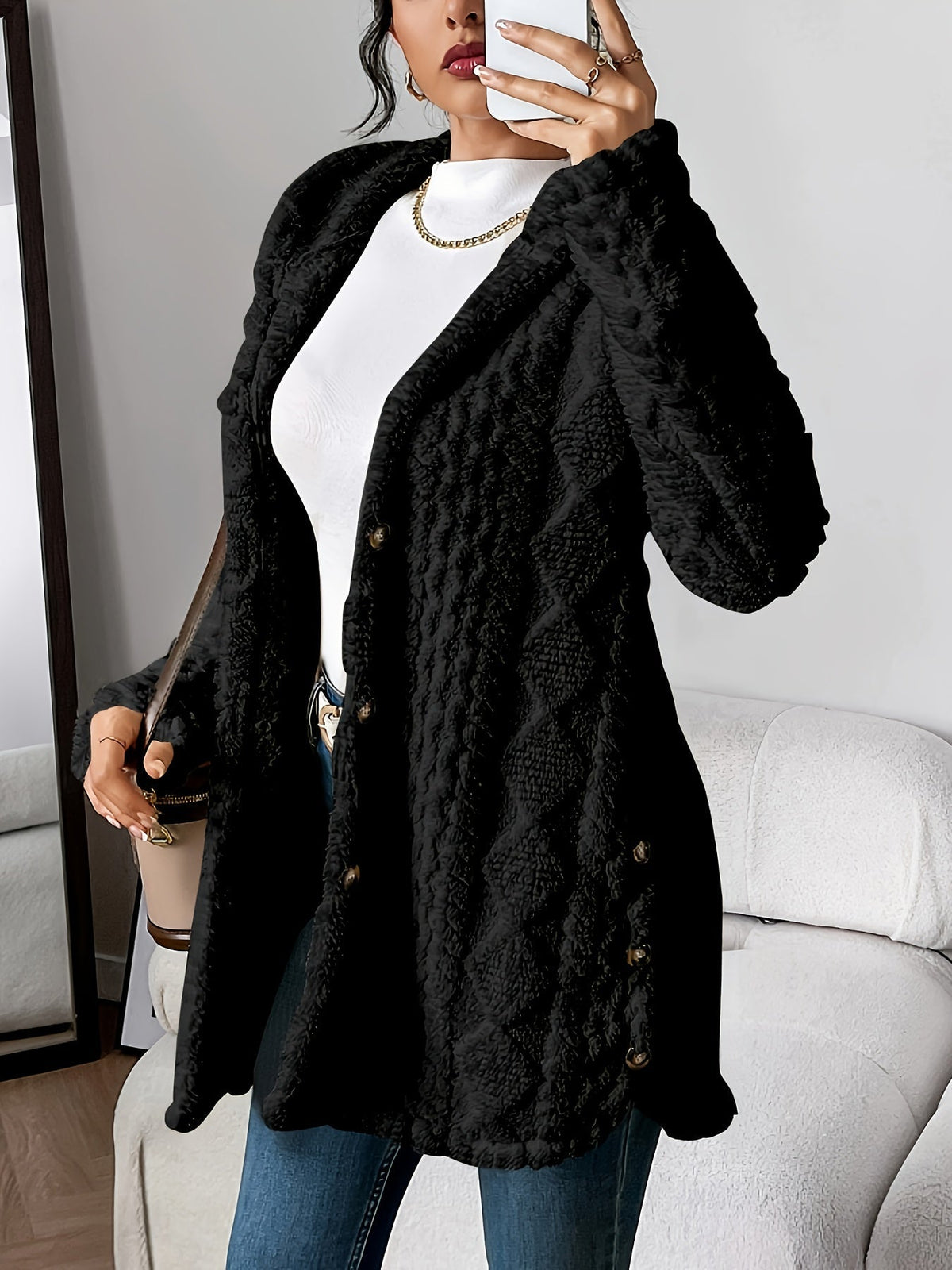 Aubrey | Cozy Hooded Knit Cardigan – Black