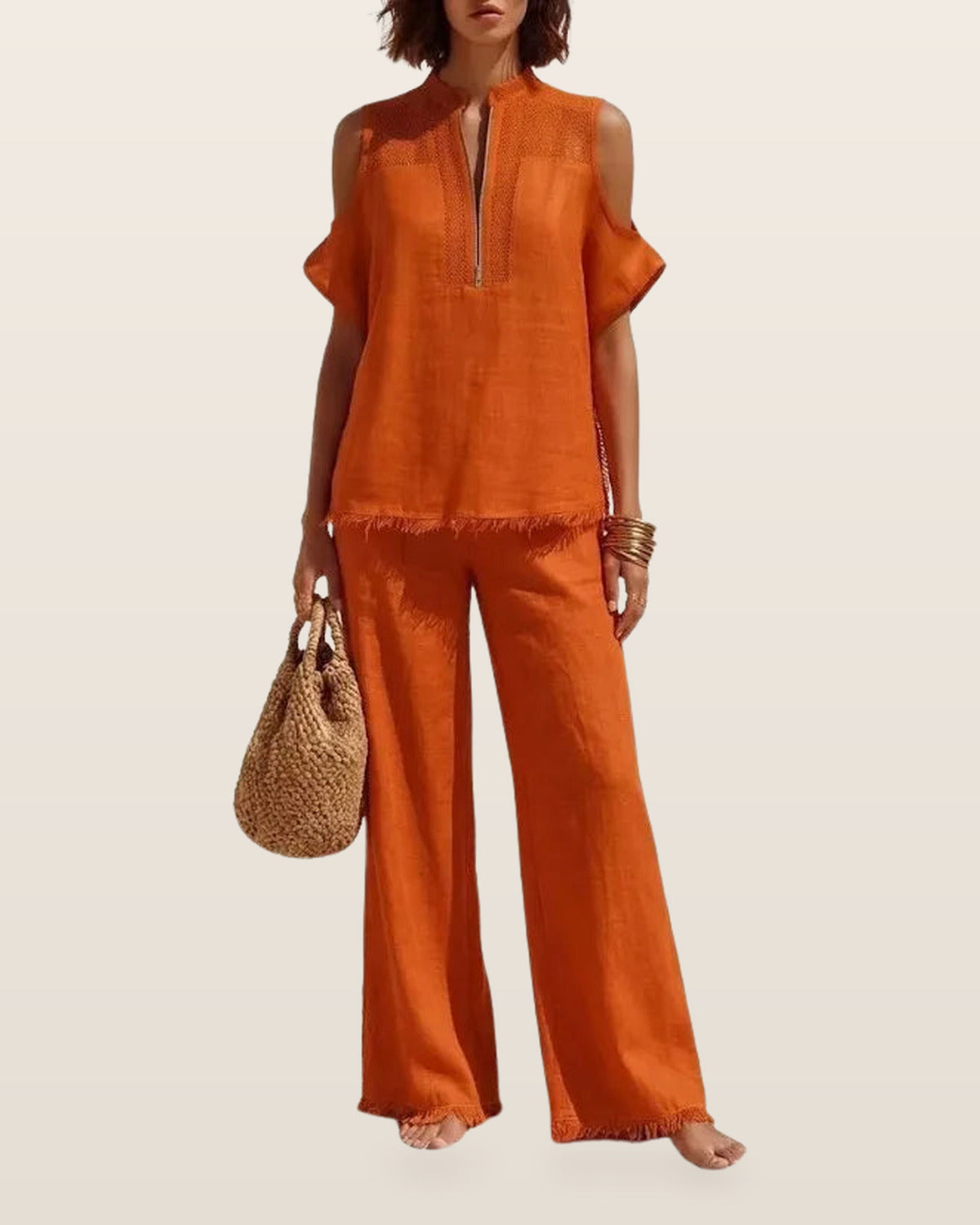 Bernadette Zip Neck Pants Set