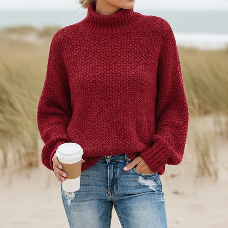 Chloe | Knit Loose Pullover Fashion Sweater – Burgundy