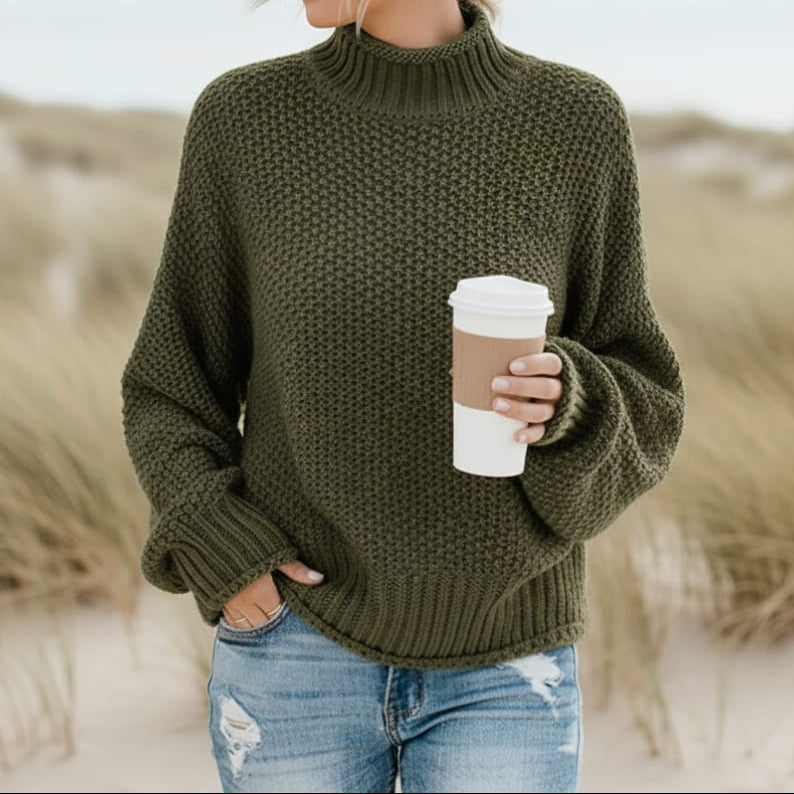 Chloe | Knit Loose Pullover Fashion Sweater – Army Green