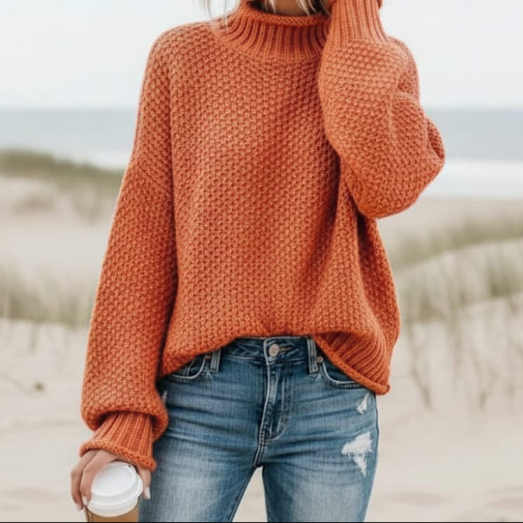 Chloe | Knit Loose Pullover Fashion Sweater – Burnt Orange