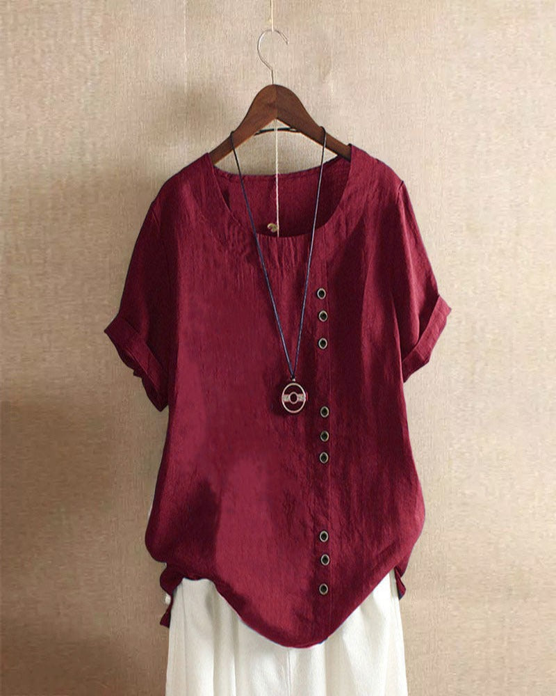 Amaya | Effortless Button Detail Summer Blouse – Burgundy