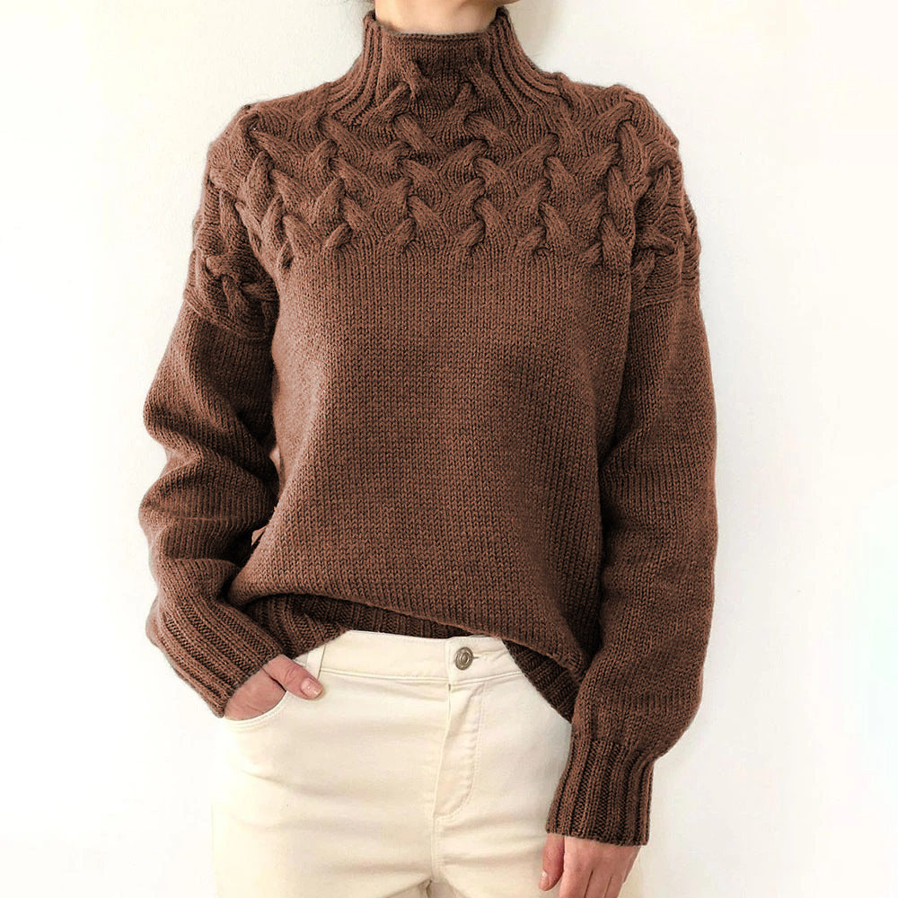 Andrea | Elegant Turtleneck Knit Sweater – Brown