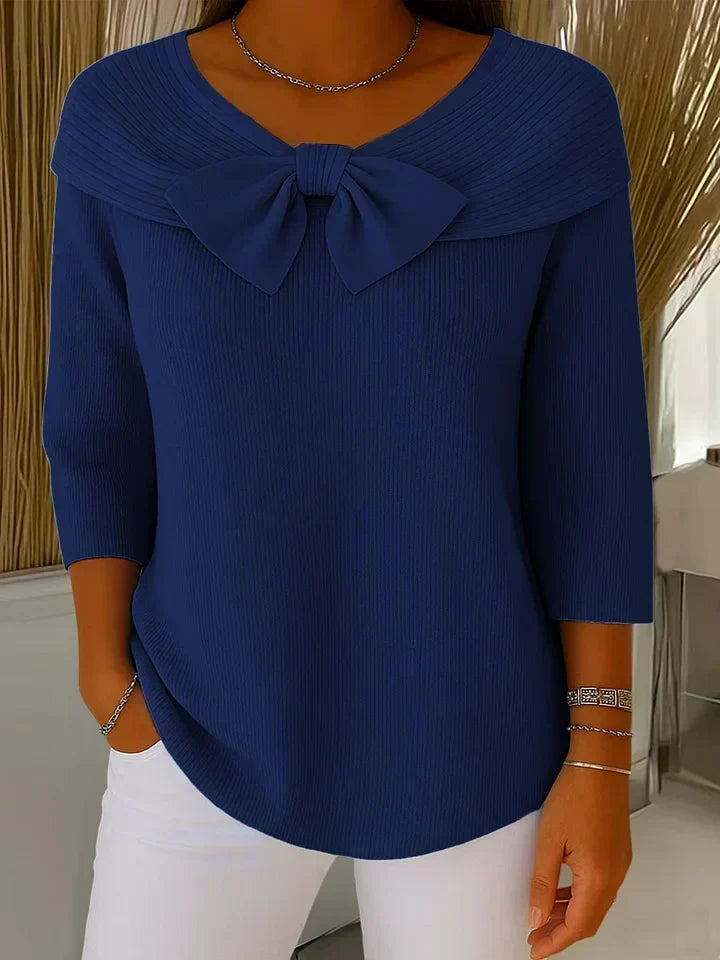 Tivella | Sweater with Bow and Round Neckline – Dark Blue