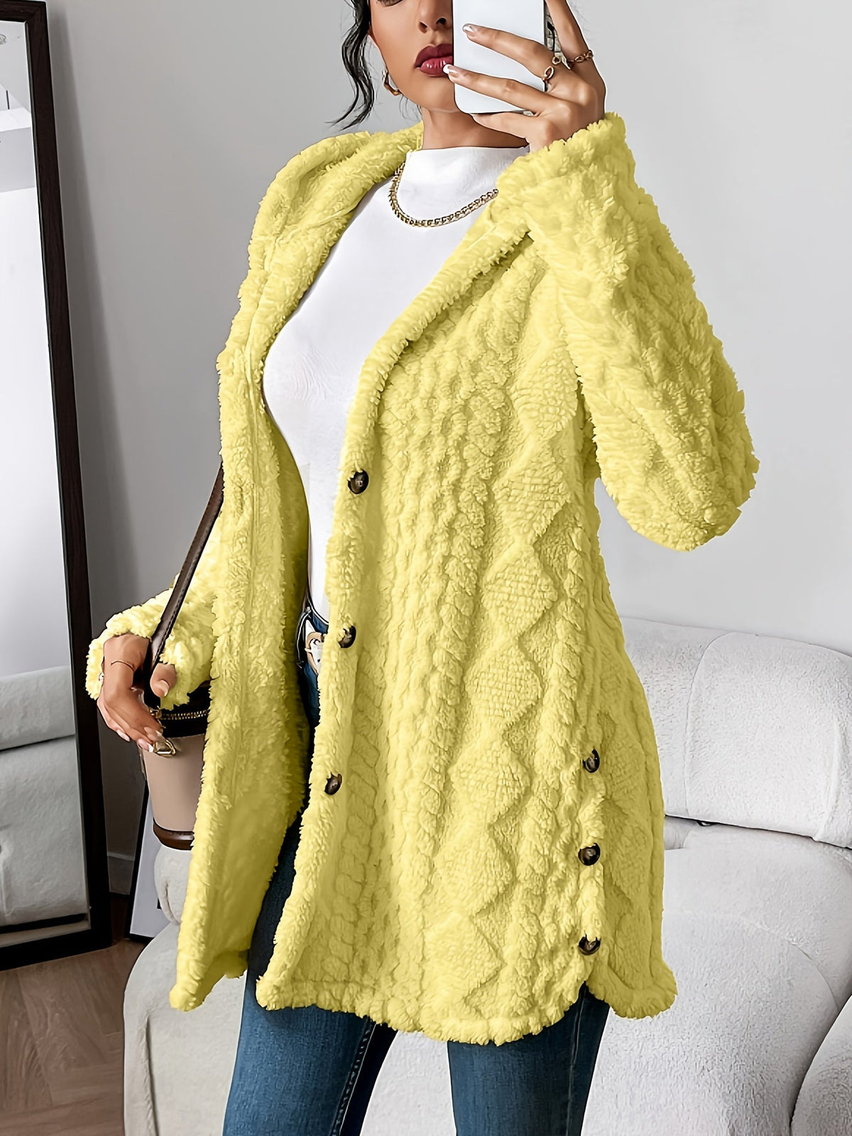 Aubrey | Cozy Hooded Knit Cardigan – Yellow