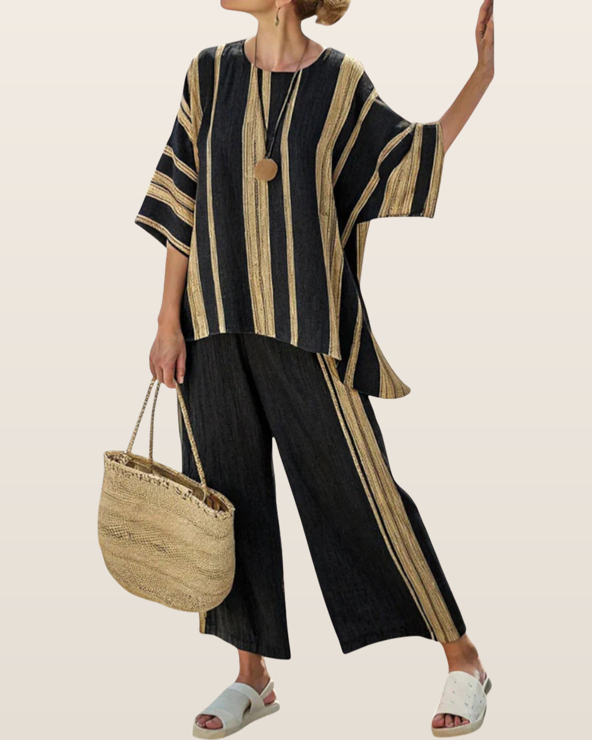Calden | Comfortable Oversized Striped Top & Relaxed Linen Pants