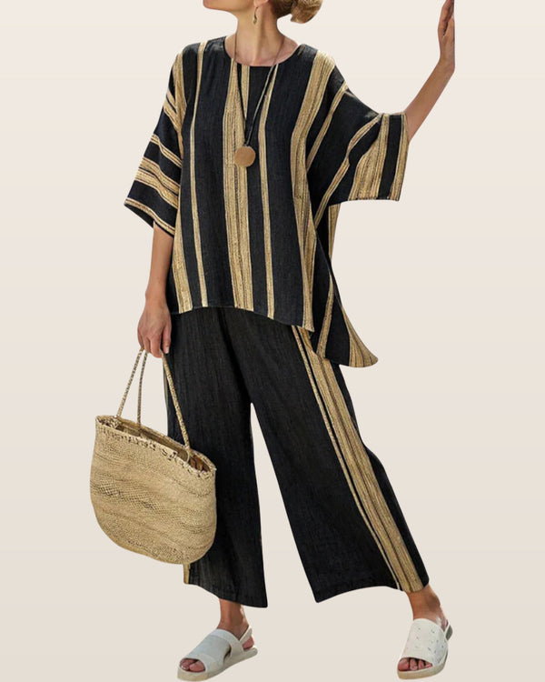 Calden | Comfortable Oversized Striped Top & Relaxed Linen Pants