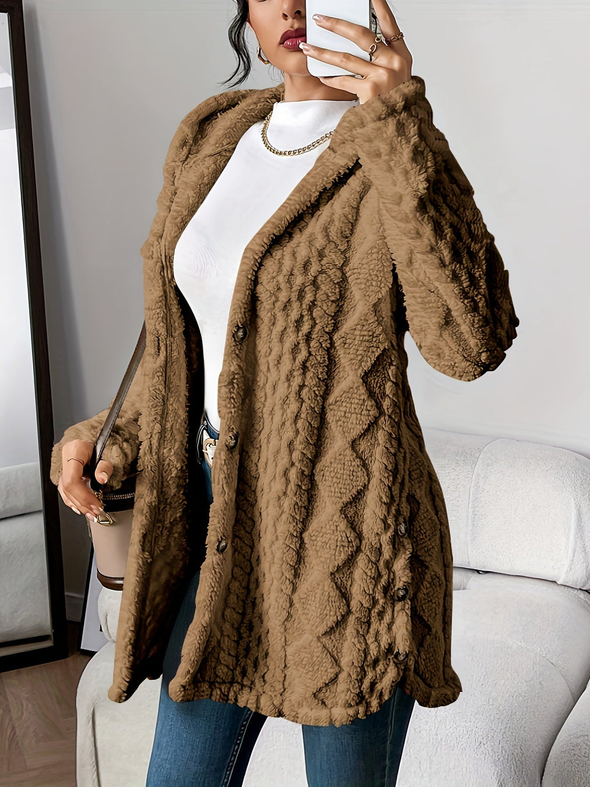 Aubrey | Cozy Hooded Knit Cardigan – Brown