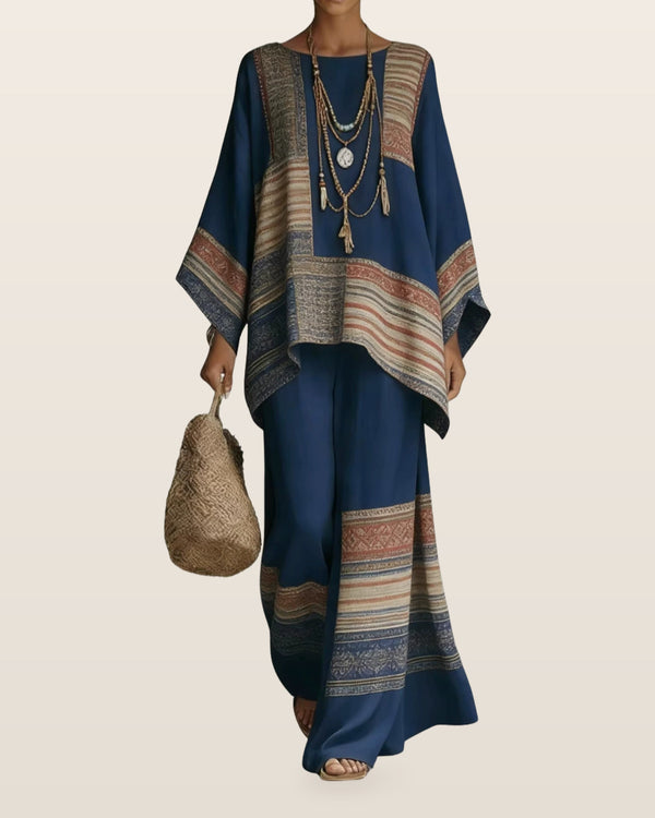 Celine | Elegant Linen Two-Piece Set – Navy