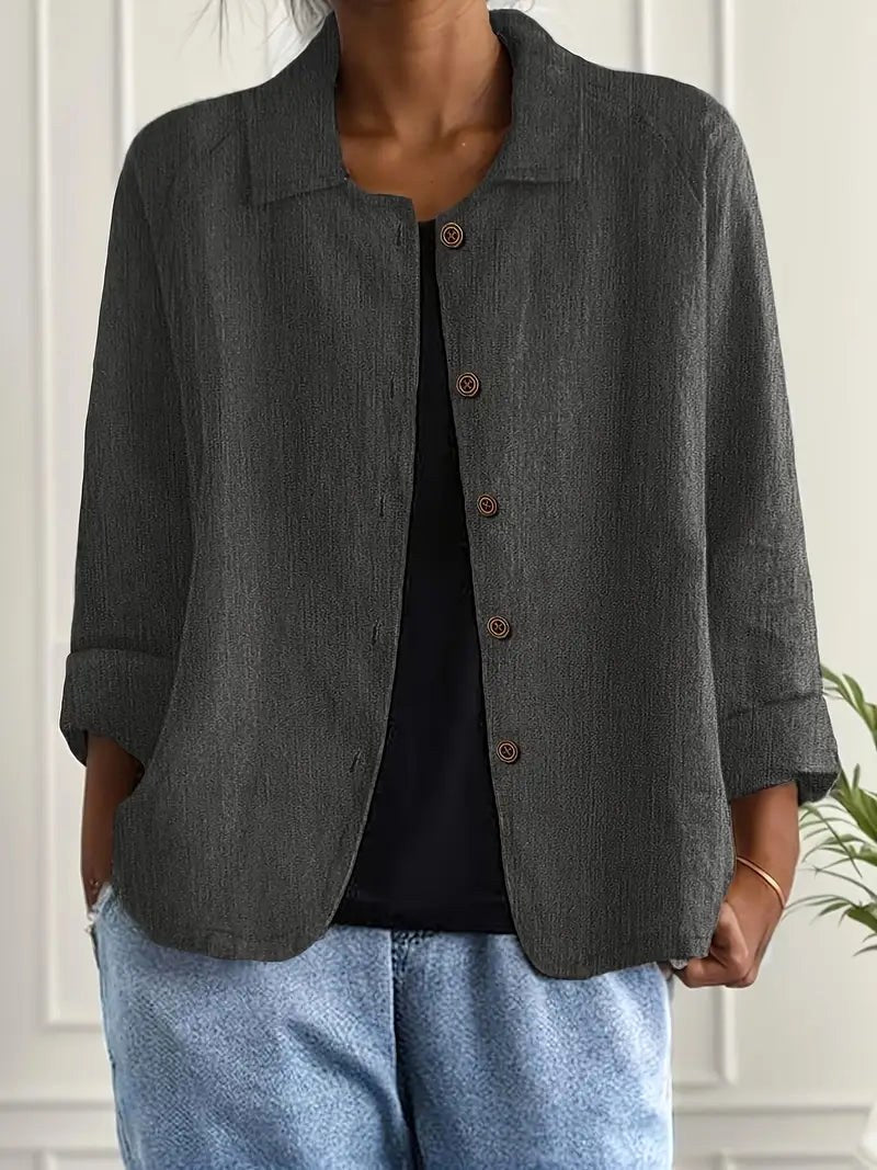 Zelina | Charcoal Crinkle Blouse – Dark Gray