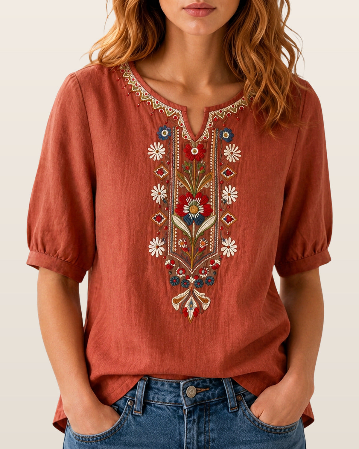 Cordelia | Artisan Embroidered Blouse – Burnt Orange