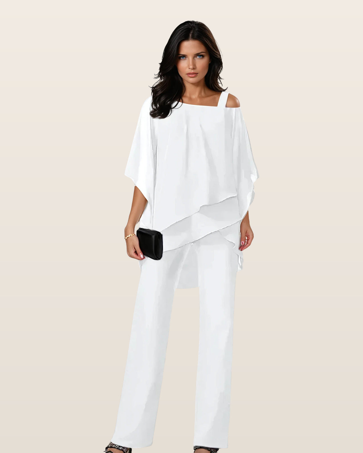 Cordelia | Elegant Chiffon Set – White