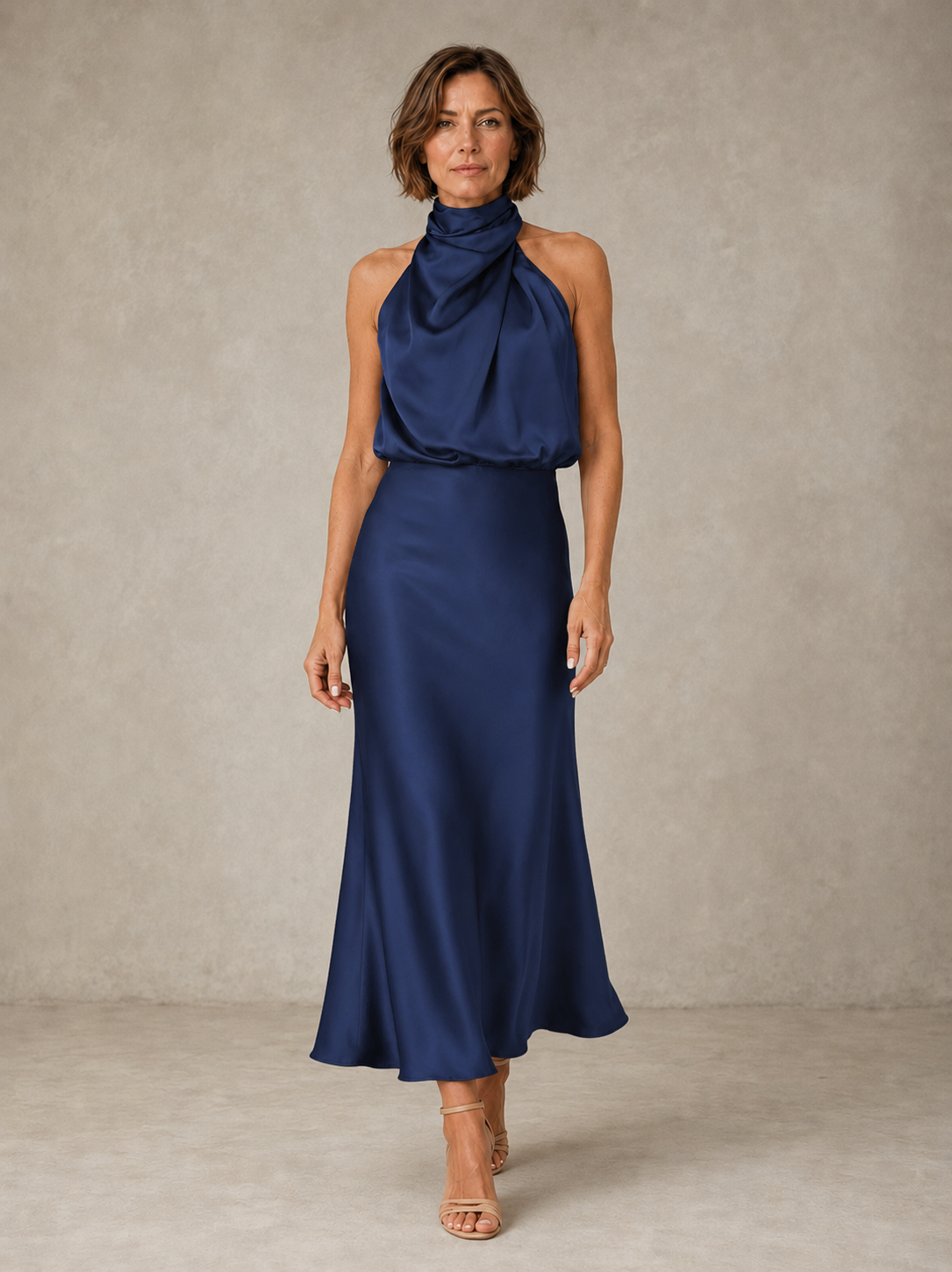Harper | Halter Satin Evening – Navy Blue