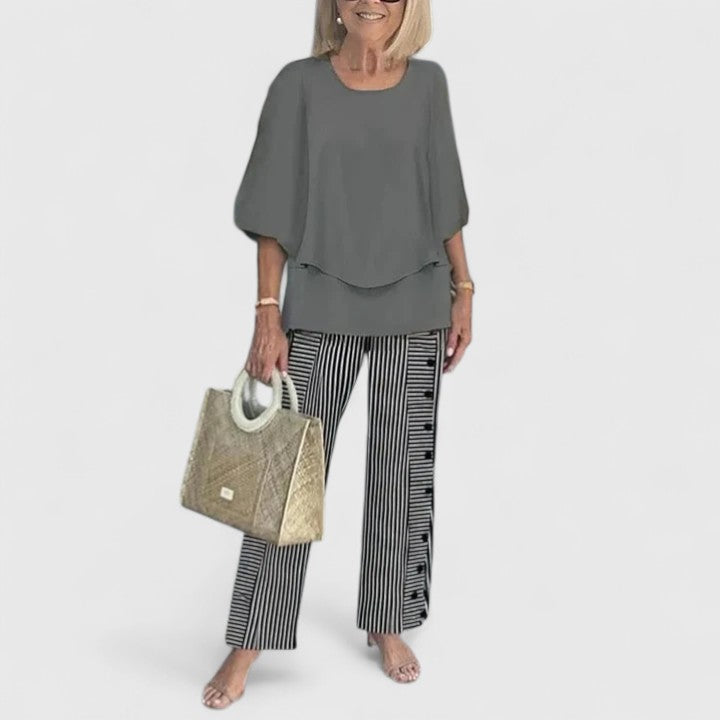 Ciara | Sophisticated Loose Two-Piece Set – Charcoal Stripe
