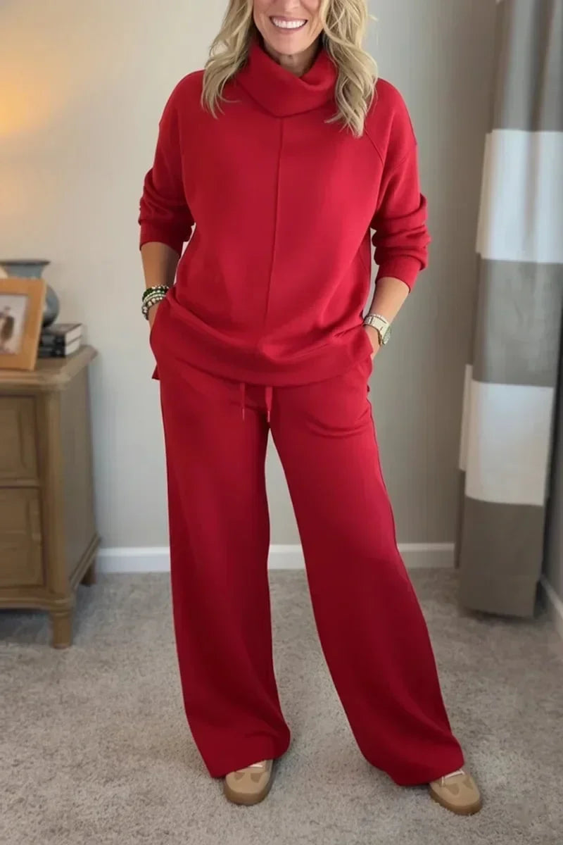 Amelia | Sophisticated Turtleneck Tailored Travel Set – Red