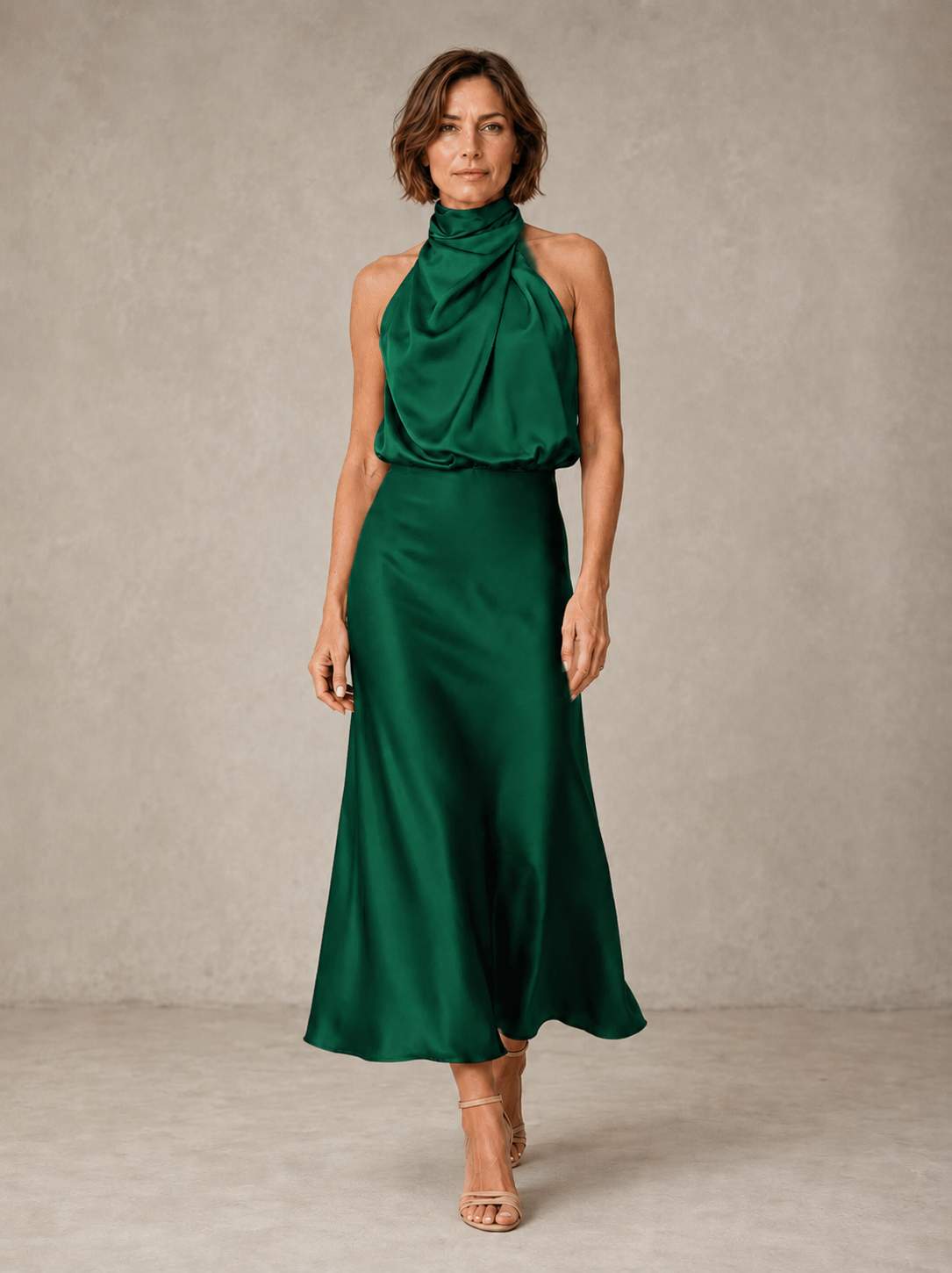 Harper | Halter Satin Evening – Green