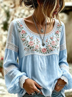 Amabel | Boho Floral Embroidered Blouse