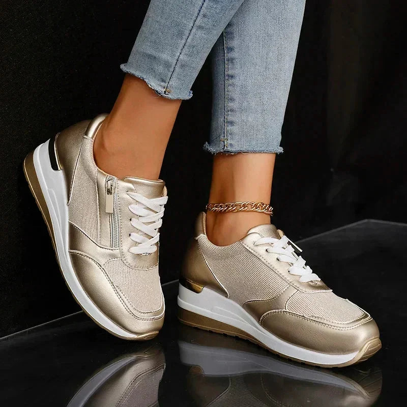 Dina | Metallic Comfort Sneakers – Gold