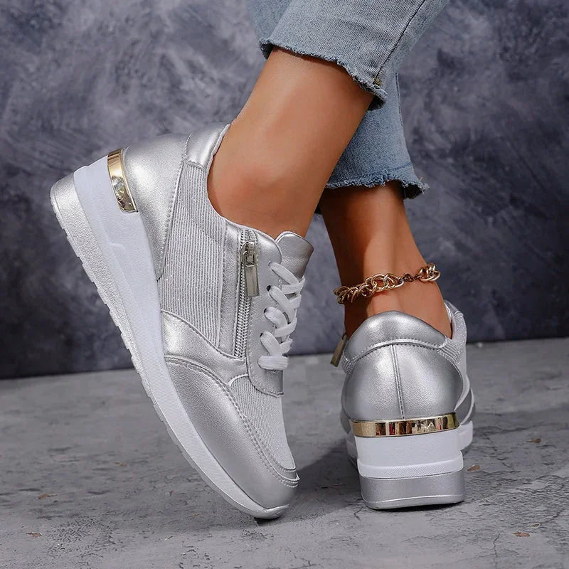 Dina | Metallic Comfort Sneakers – Silver