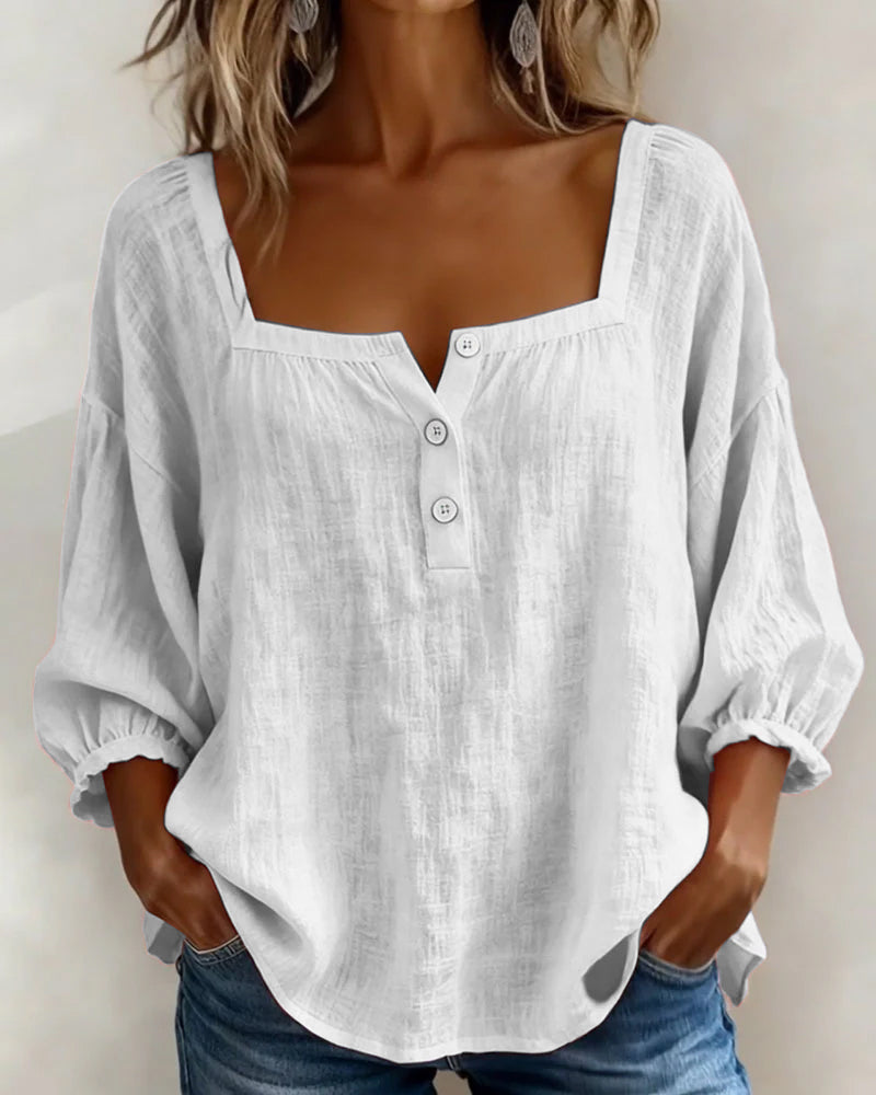 Annika | Stylish Relaxed Button Blouse – White
