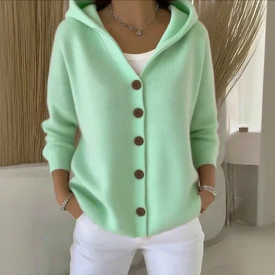 Darienne | Hooded Button-Up Knit Cardigan – Green