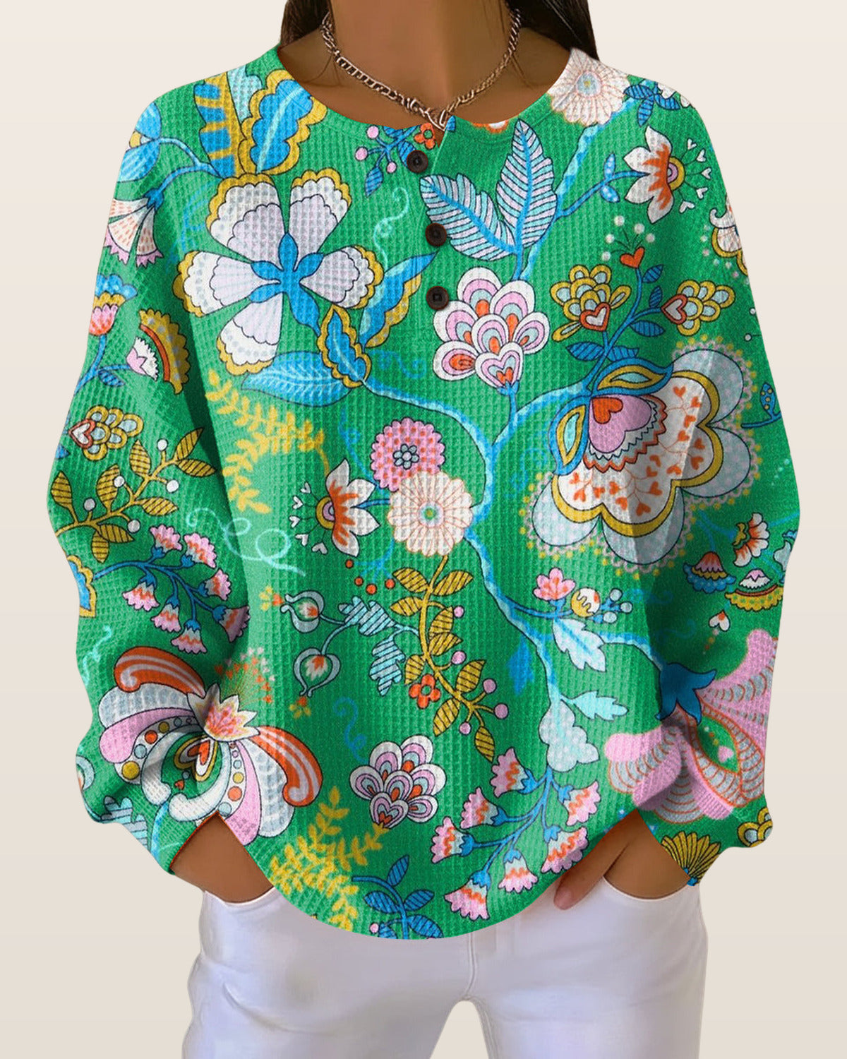 Elina | Sweater with Colorful Ethnic Floral Print