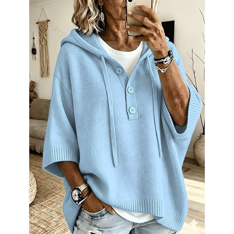 Camryn | Relaxed Hooded Button Sweater – Sky Blue