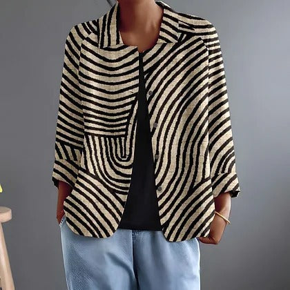 Jonquille | Curved Stripe Blouse – Black and Brown