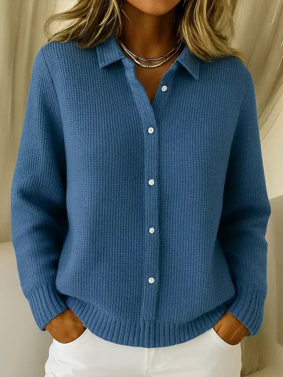 Camille | Textured Knit Button-Up Cardigan – Dark Blue