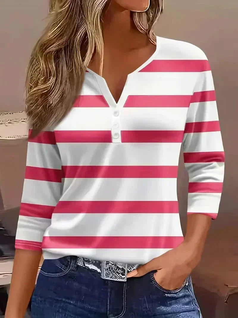 Amelia | Striped V-Neck Top – Pink