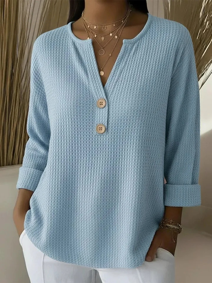 Lucinda | Henley Button Top – Sky Blue