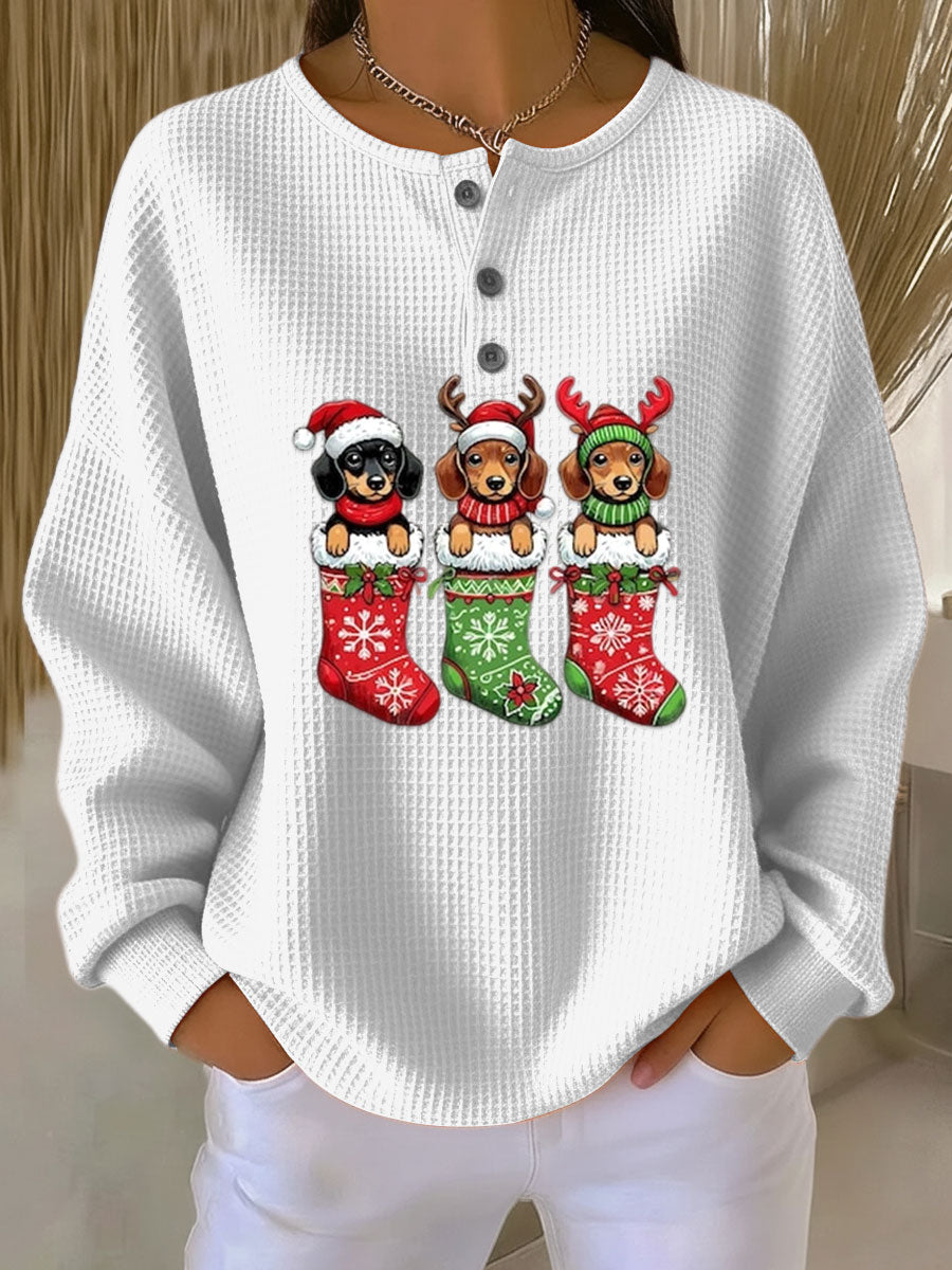 Grethe | Vintage Christmas Sweater with Dog Motif – White