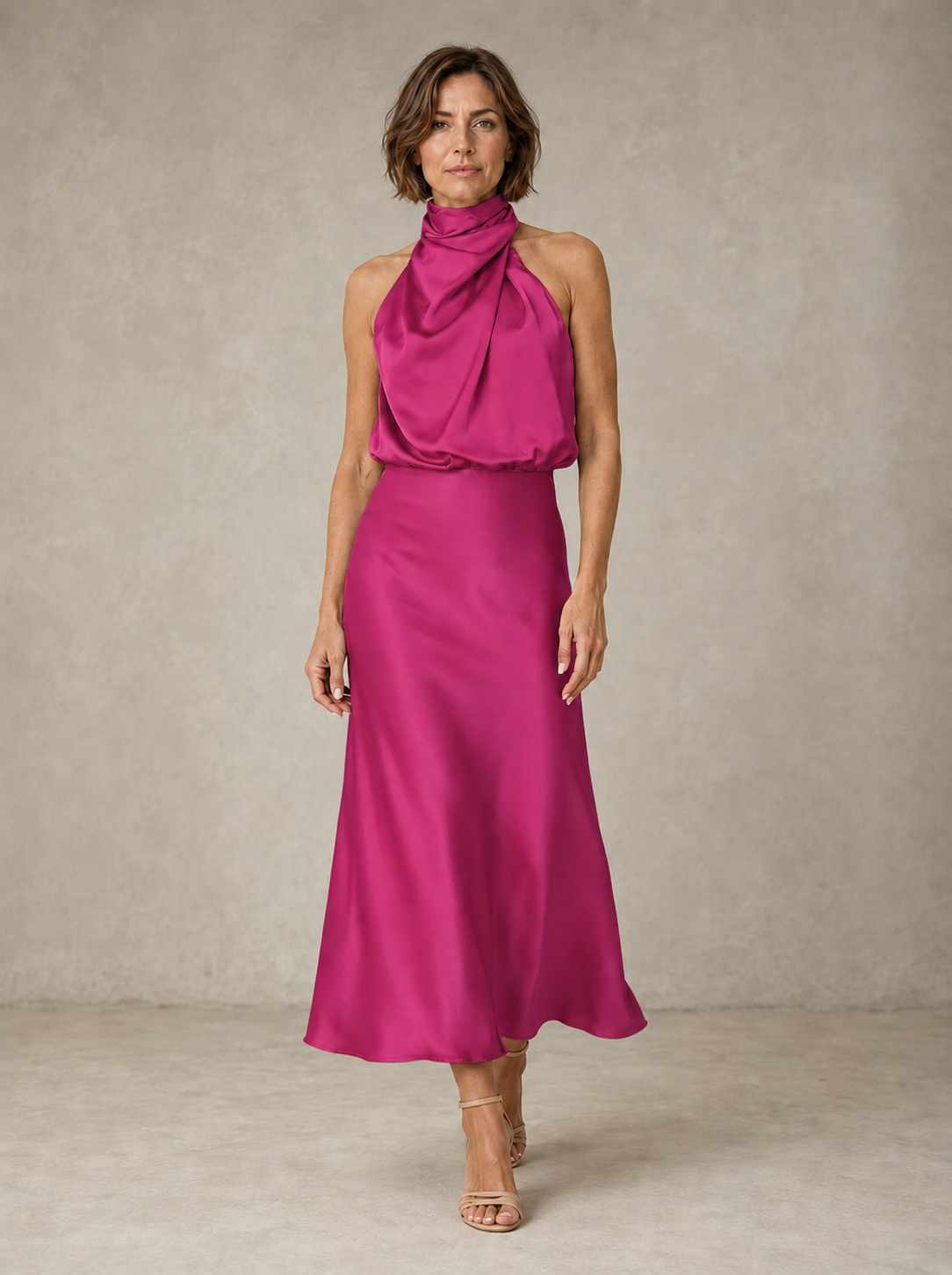 Harper | Halter Satin Evening – Magenta