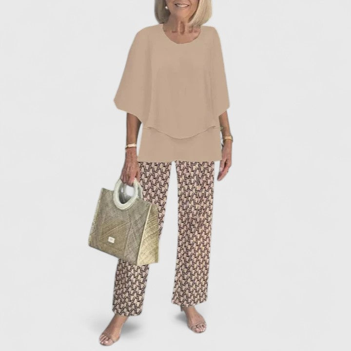 Ciara | Sophisticated Loose Two-Piece Set – Camel Print