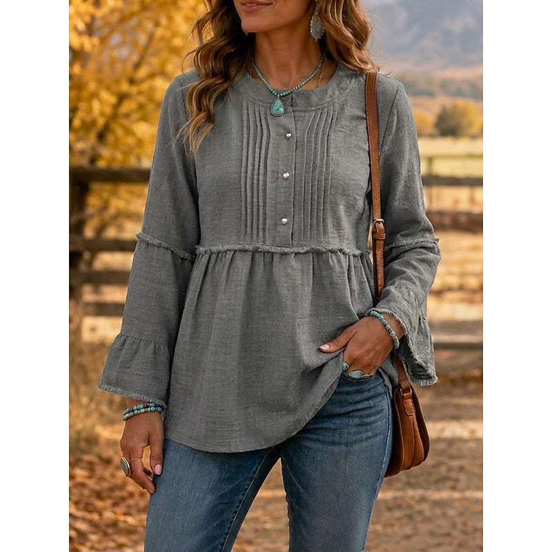 Cassandra | Pleated Peplum Blouse – Gray