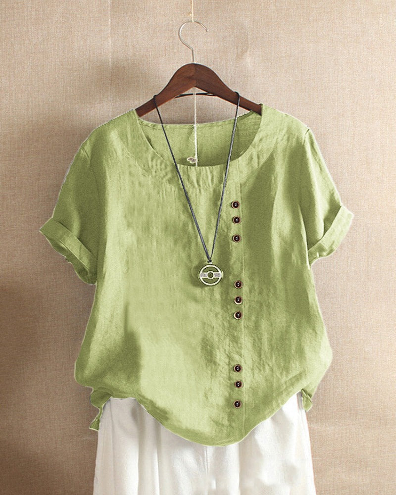 Amaya | Effortless Button Detail Summer Blouse – Mint Green