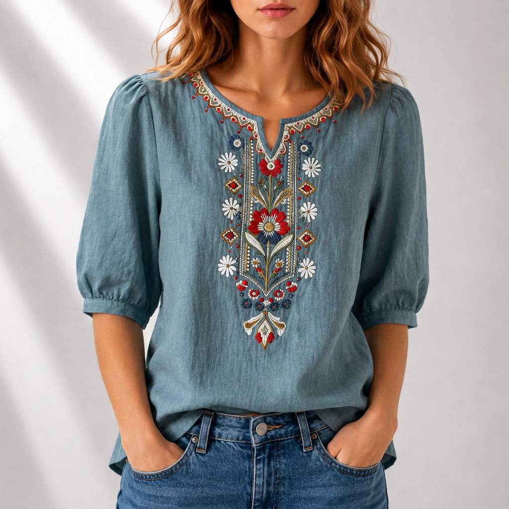 Cordelia | Artisan Embroidered Blouse – Blue
