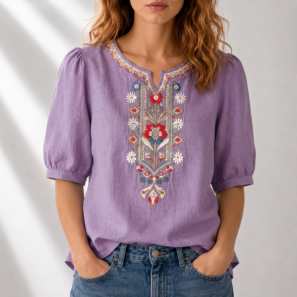 Cordelia | Artisan Embroidered Blouse – Purple