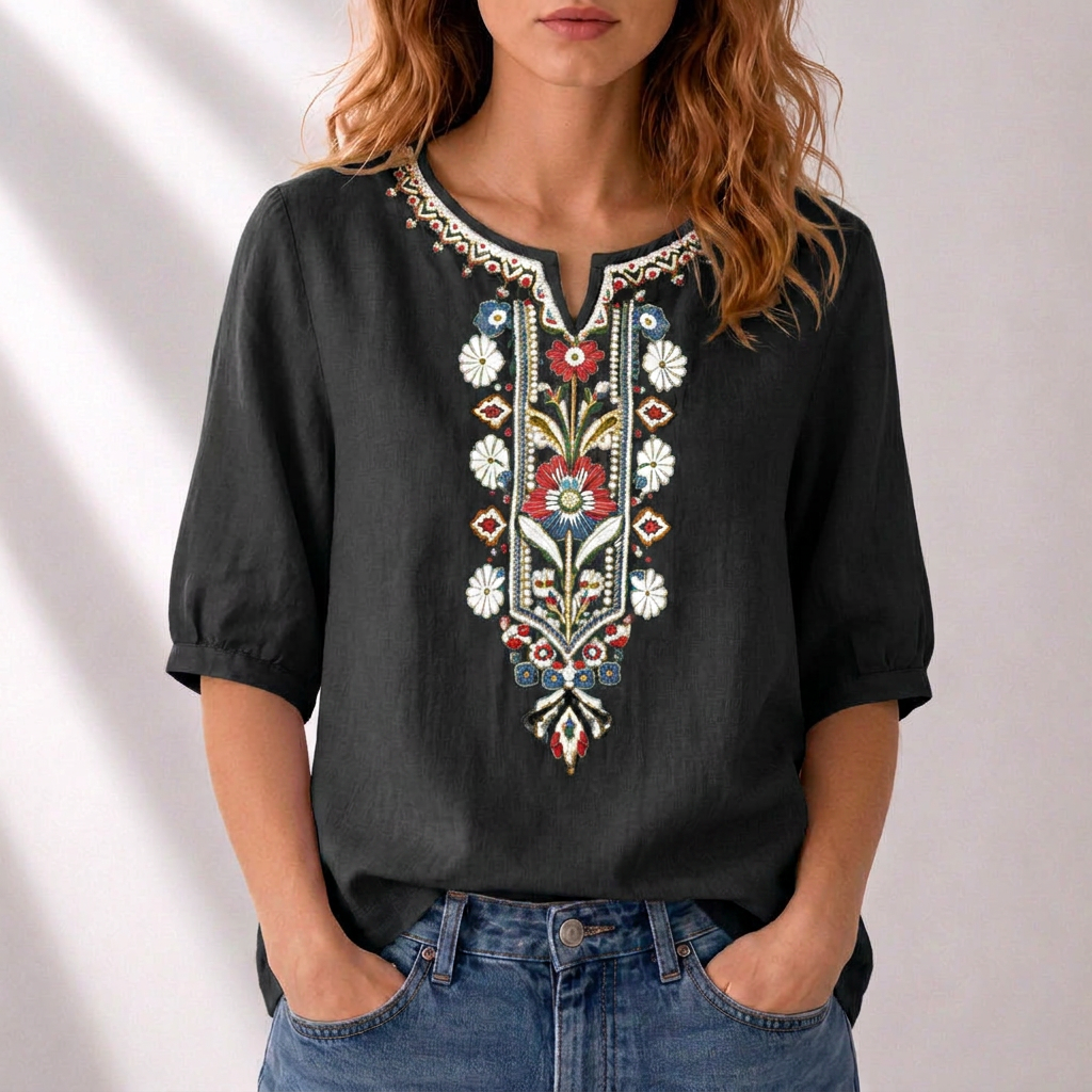 Cordelia | Artisan Embroidered Blouse – Black