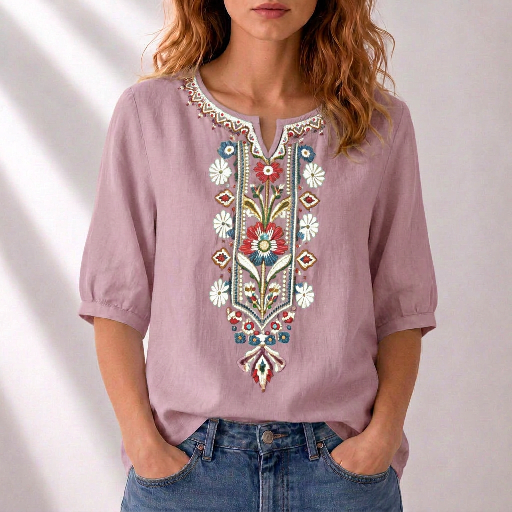 Cordelia | Artisan Embroidered Blouse – Pink
